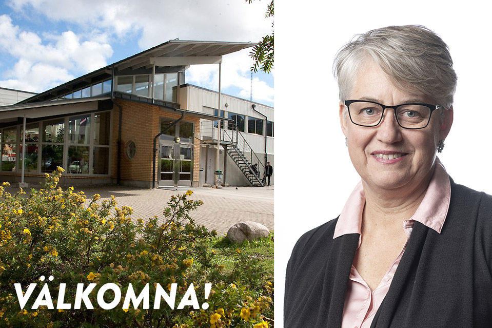 S:t Botvids gymnasiums lokaler och rektor Karin Eiderbrant.